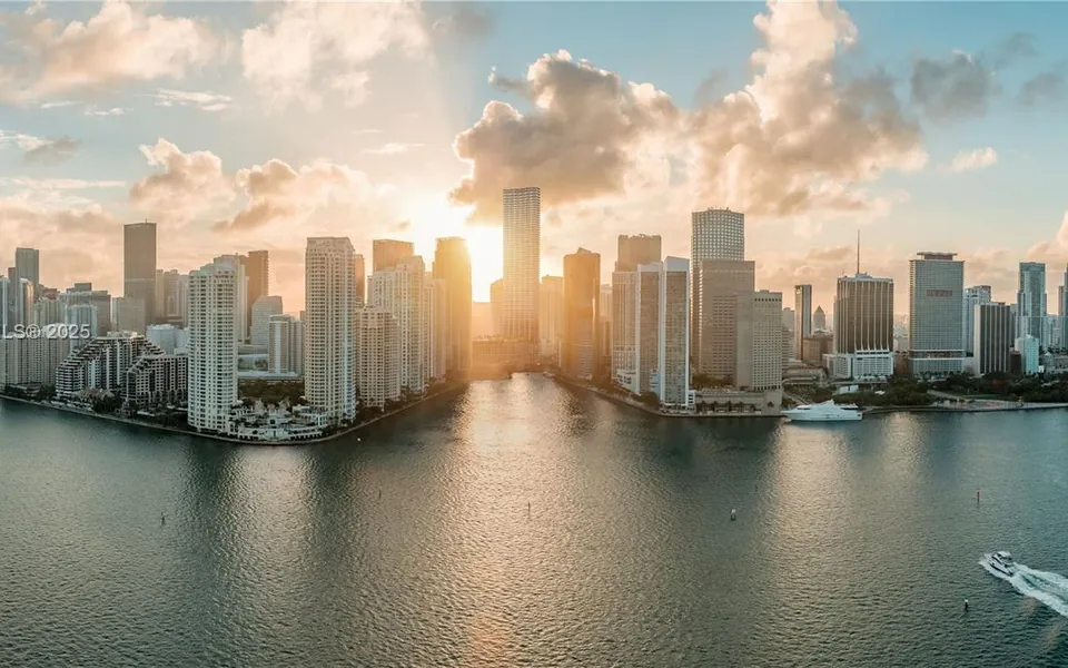 Miami skyline and Biscayne Bay at sunset